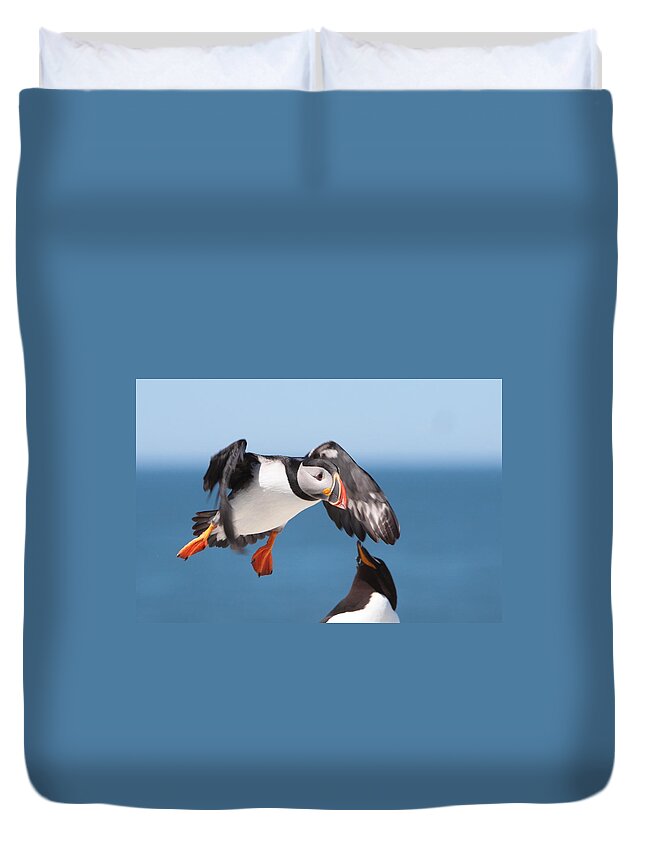 Puffin Duvet Cover featuring the photograph Incoming by Bruce J Robinson