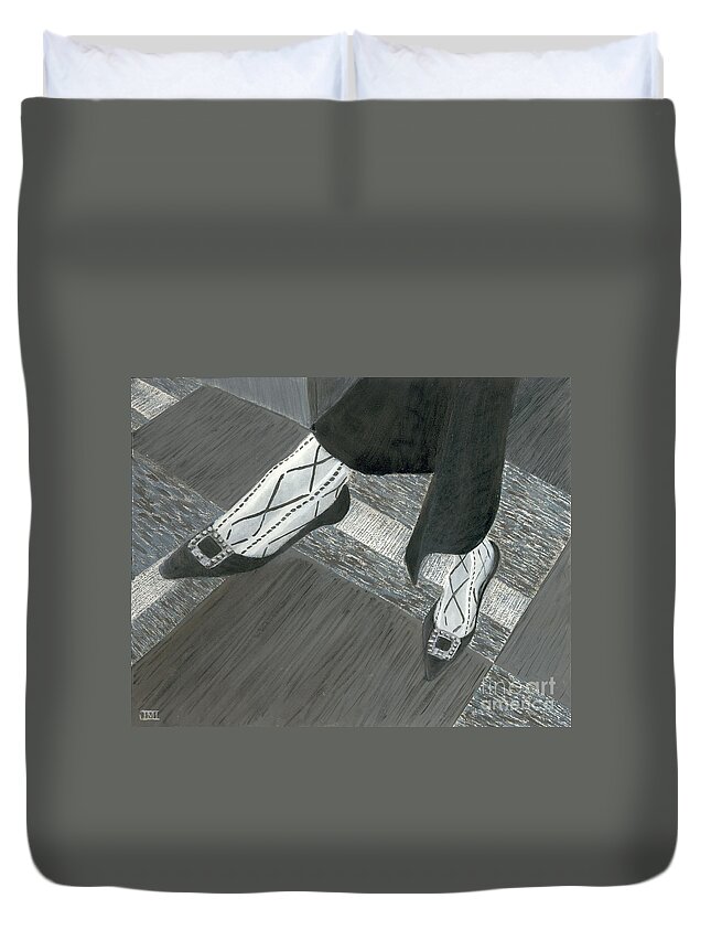 Interview Shoes Duvet Cover featuring the painting Interview Shoes 2 by Jackie Irwin