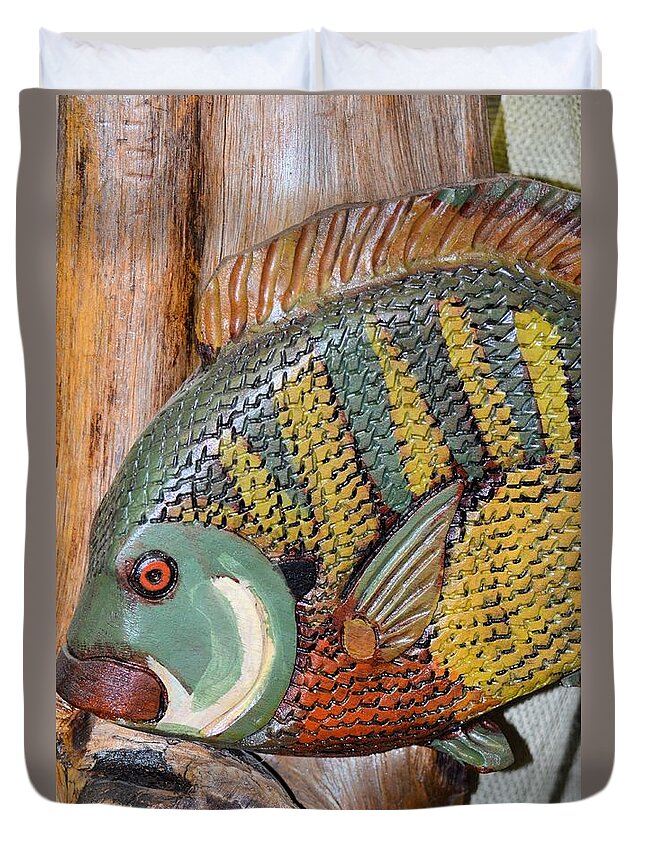 Intricate Fish Carving Duvet Cover featuring the photograph Intricate Fish Carving by Maria Urso