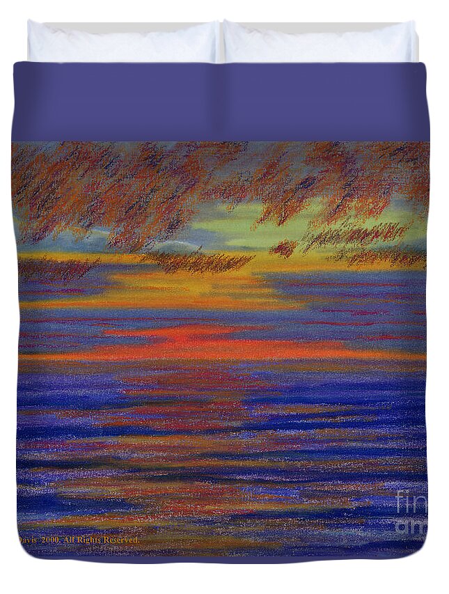 Irish Sea Duvet Cover featuring the pastel Irish Sea Sunset at Llanon Ceredigion Wales Art Landscape Painting by Edward McNaught-Davis