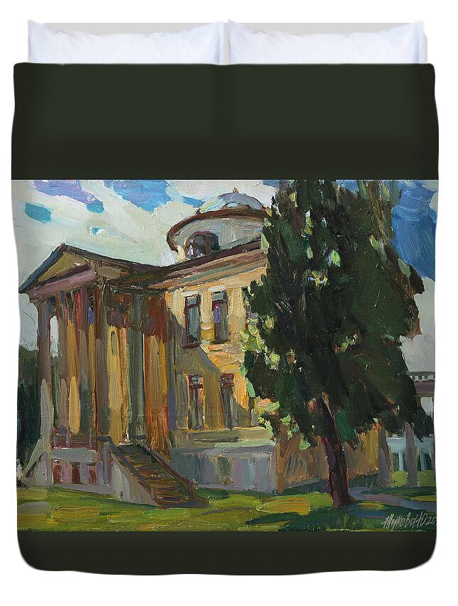 Estate Duvet Cover featuring the painting July day in Russian estate by Juliya Zhukova