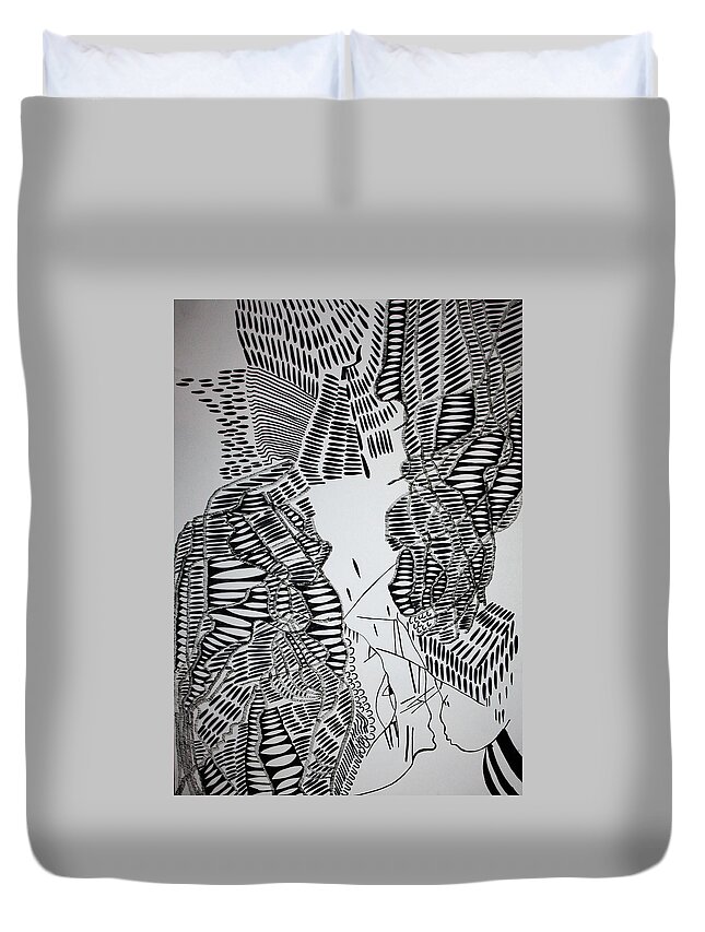 Jesus Duvet Cover featuring the drawing Kiss n Make Up by Gloria Ssali