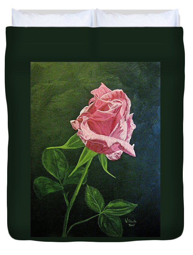 Pink Rose Duvet Cover featuring the painting Kiss of the Morning Sun 2 by Wendy Shoults