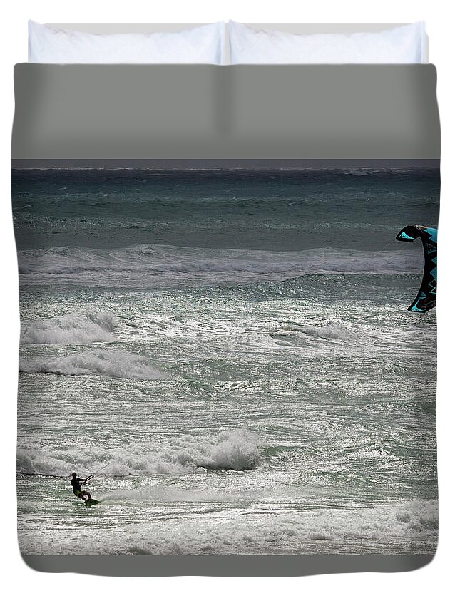 Kite Duvet Cover featuring the photograph Kiteboarding by Nick Shirghio