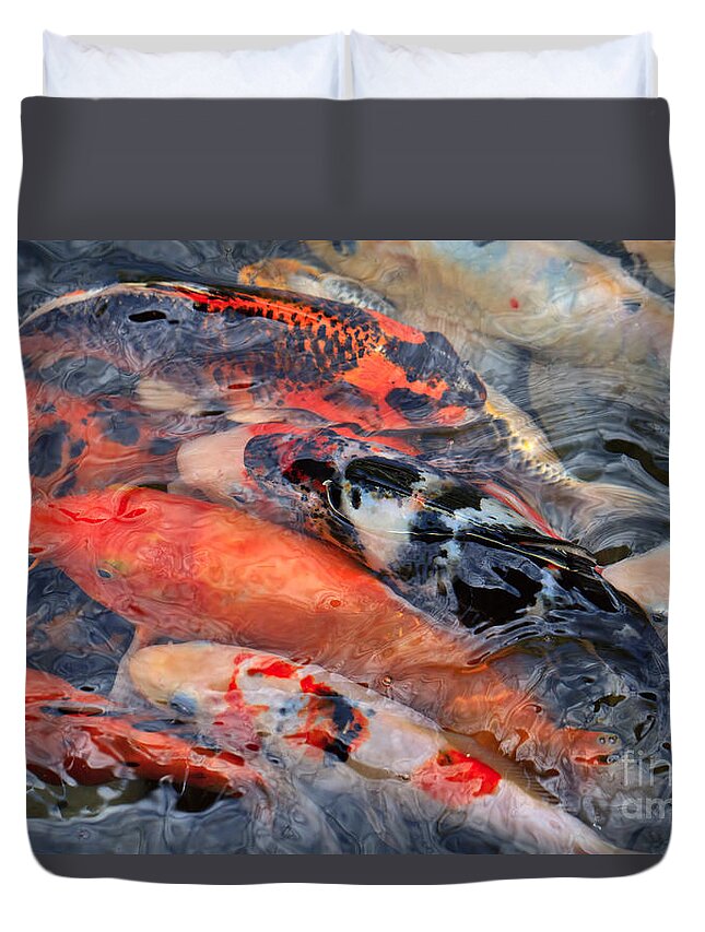 Koi Duvet Cover featuring the photograph Koi Pond by Louise Heusinkveld