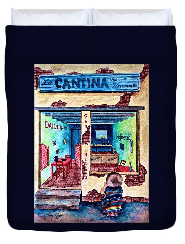 Mexico Duvet Cover featuring the painting La Cantina by Frank SantAgata