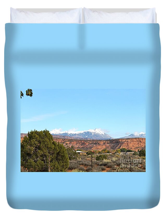 La Sal Duvet Cover featuring the photograph La Sal Mountains by Pamela Walrath