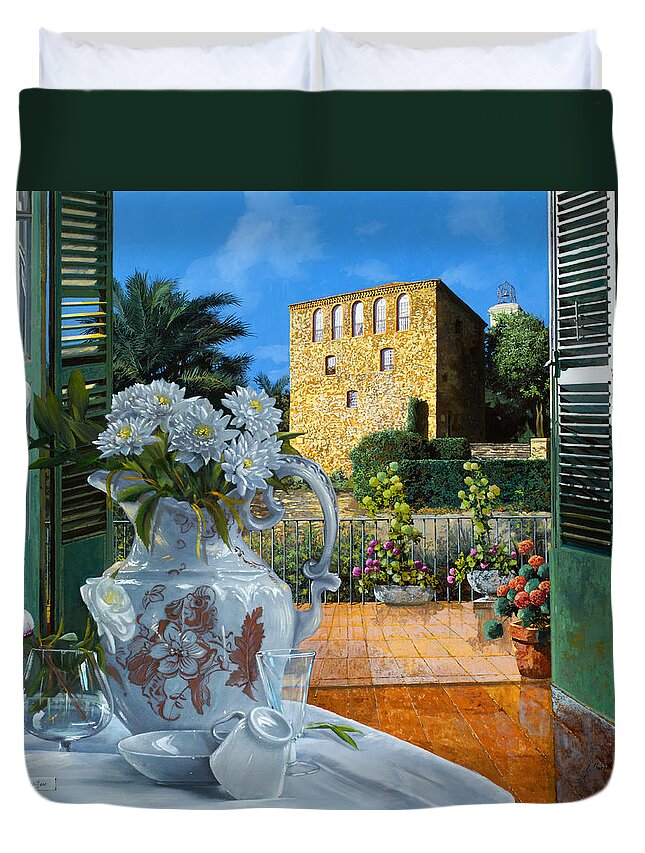  Duvet Cover featuring the painting La tour carree in Ste Maxime by Guido Borelli