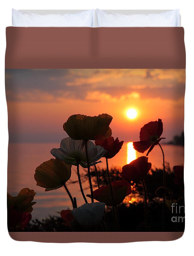 Sunset Duvet Cover featuring the photograph Lake Geneva Sunset by Milena Boeva