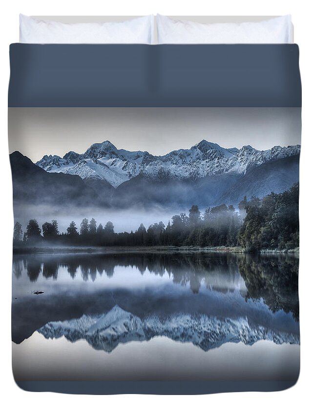 00446712 Duvet Cover featuring the photograph Lake Matheson In Predawn Winter Light by Colin Monteath