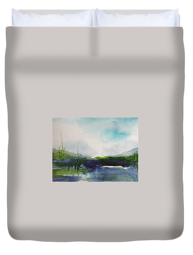 Blue Duvet Cover featuring the painting Lake Study 2 by Robin Miller-Bookhout