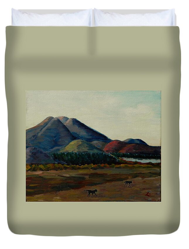 Landscape Duvet Cover featuring the painting Late afternoon, Peru Impression by Ningning Li