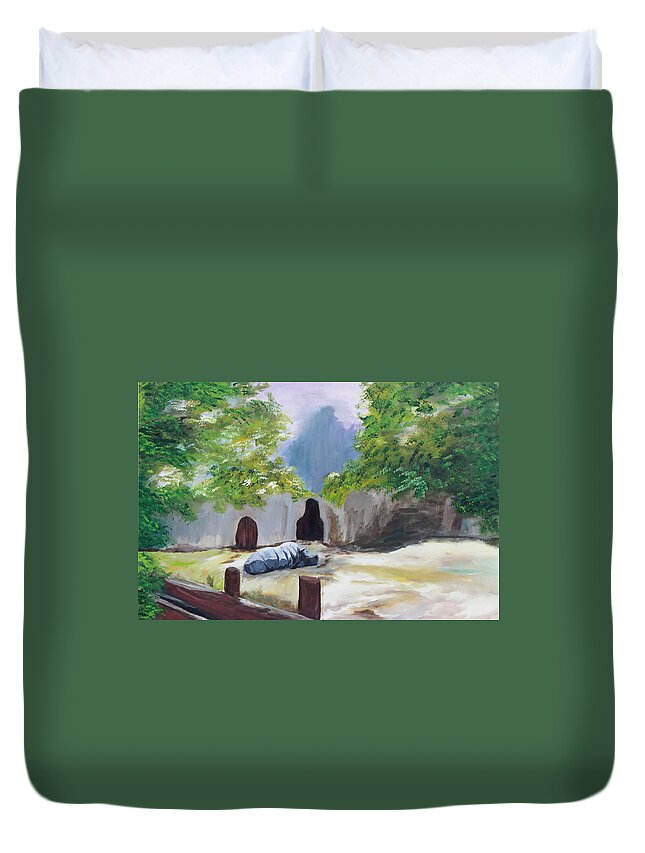 #wildlife Prints Duvet Cover featuring the painting Let Sleeping Rhinos Lie by Gail Daley