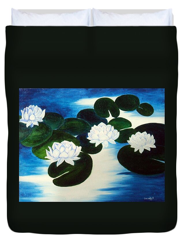 Waterlilies Duvet Cover featuring the painting Lilies by Brandy House