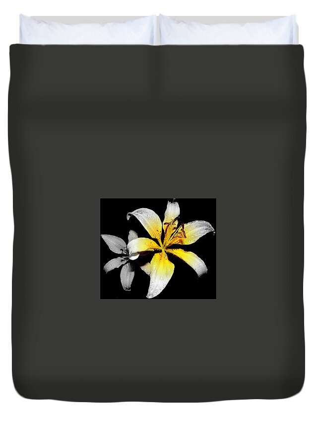 Lily Duvet Cover featuring the photograph Lily In Focal Black And White by Kim Galluzzo