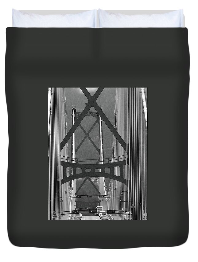 Bridge Duvet Cover featuring the photograph Lions Gate Bridge by John Schneider