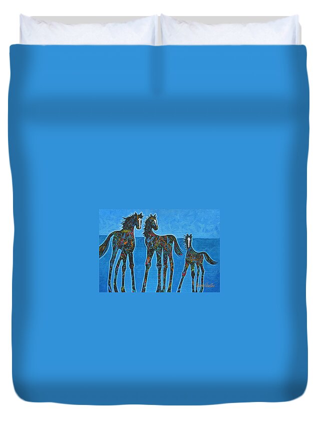 Horses Duvet Cover featuring the painting Little Blue by Lance Headlee