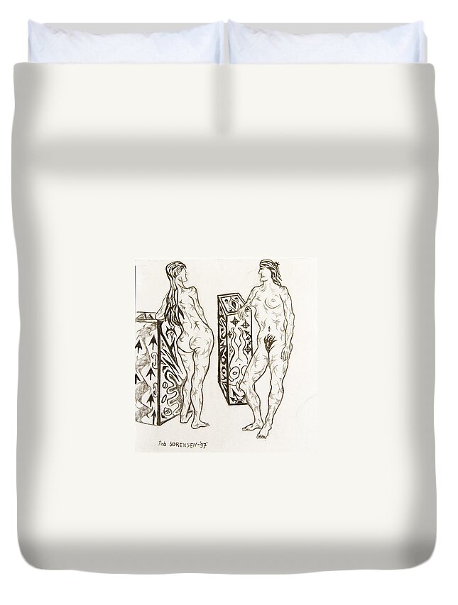 Live Nude Duvet Cover featuring the painting Live Nude 19 Female by Robert SORENSEN
