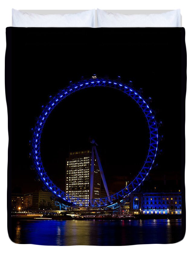 London Eye Duvet Cover featuring the photograph London Eye and River Thames View by David Pyatt