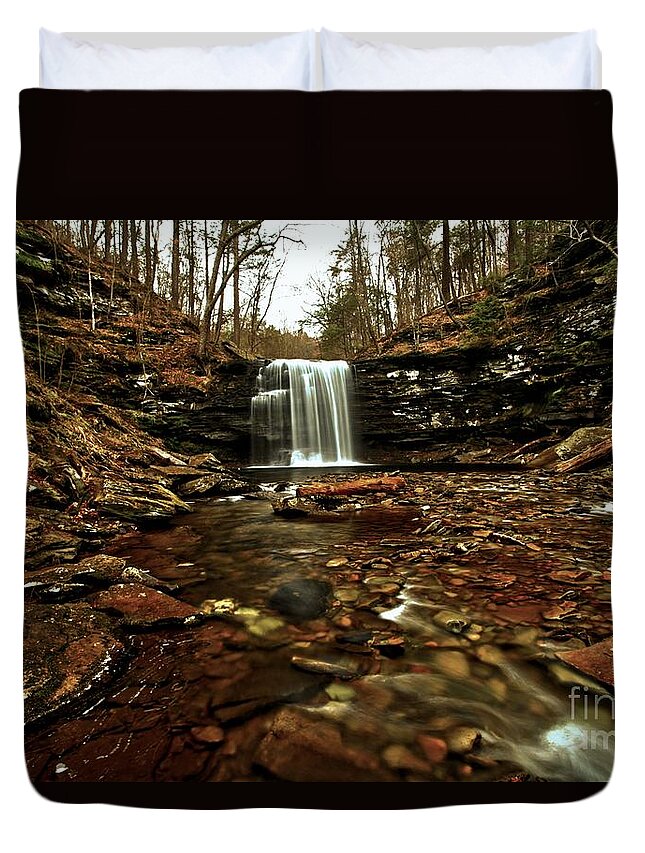 Waterfalls Duvet Cover featuring the photograph Long Canyon Waterfall by Adam Jewell