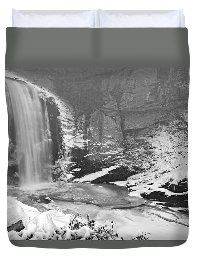Looking Glass Falls Duvet Cover featuring the photograph Looking Glass Dressed in White by Rob Travis