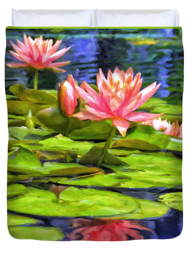 Water Lily Duvet Cover featuring the painting Lotus Blossoms by Dominic Piperata