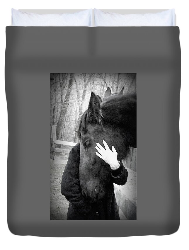 Friesian Duvet Cover featuring the photograph love from a Friesian by Kim Galluzzo