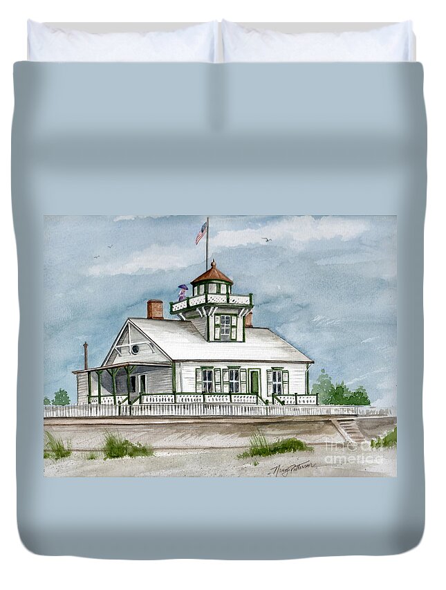 Ludlams Beach Lighthouse Duvet Cover featuring the painting Ludlams Beach Lighthouse by Nancy Patterson