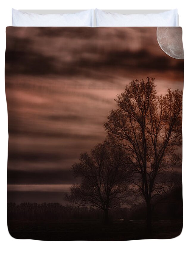 Trees Duvet Cover featuring the photograph Lunar Light Turn by Bill and Linda Tiepelman