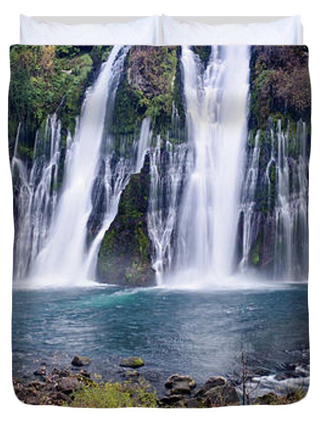 Waterfall Duvet Cover featuring the photograph MacArthur-Burney Falls Panorama by Greg Nyquist