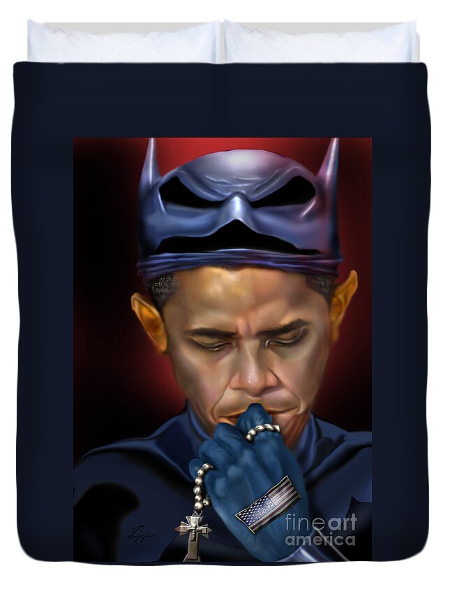  President Barack Obama Duvet Cover featuring the painting Mad Men Series 1 of 6 - President Obama The Dark Knight by Reggie Duffie