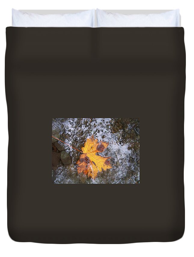 Maple Leaf Duvet Cover featuring the photograph Maple Leaf Reflection 2 by Peter Mooyman