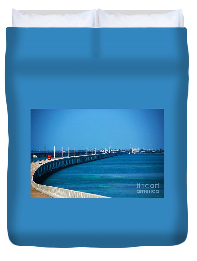 Marathon Duvet Cover featuring the photograph Marathon and the 7Mile Bridge in the Florida Keys by Susanne Van Hulst
