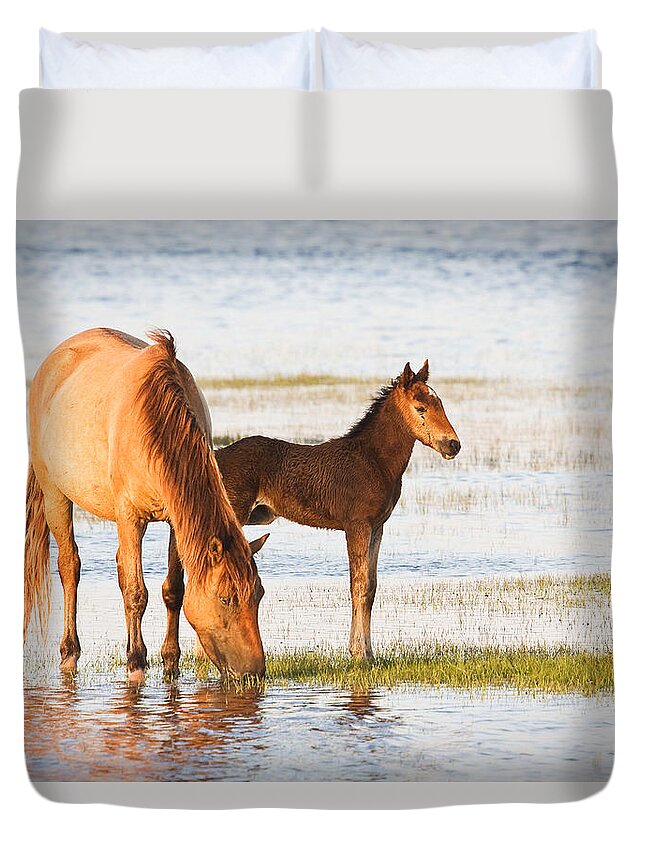 Wild Duvet Cover featuring the photograph Mare and Foal by Bob Decker