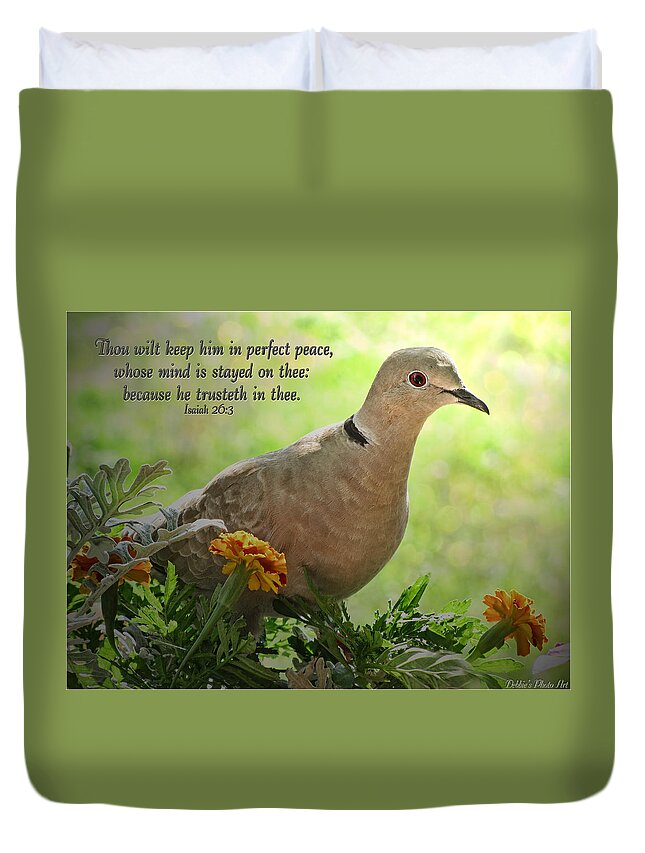 Nature Duvet Cover featuring the photograph Marigold Dove with verse by Debbie Portwood