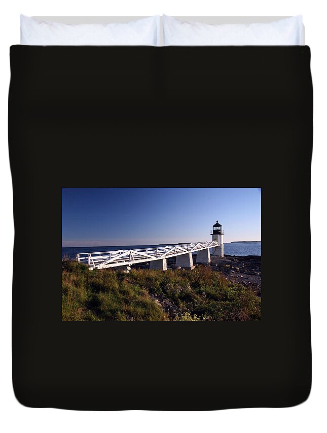 Port Clyde Maine Duvet Cover featuring the photograph Marshall Light by Brenda Giasson