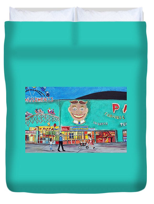Asbury Art Duvet Cover featuring the painting Memories of Asbury Park NJ by Patricia Arroyo