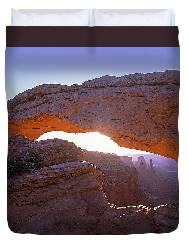 00175853 Duvet Cover featuring the photograph Mesa Arch At Sunset From Mesa Arch by Tim Fitzharris