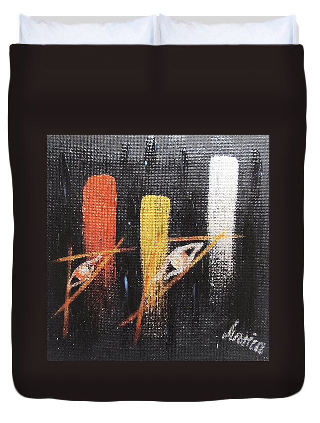 Surreal Duvet Cover featuring the painting Message from the Future II. by Marianna Mills