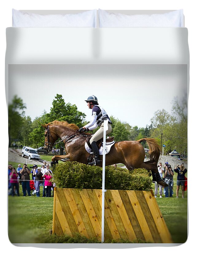 Horse Duvet Cover featuring the photograph Mid Flight by Carrie Cranwill