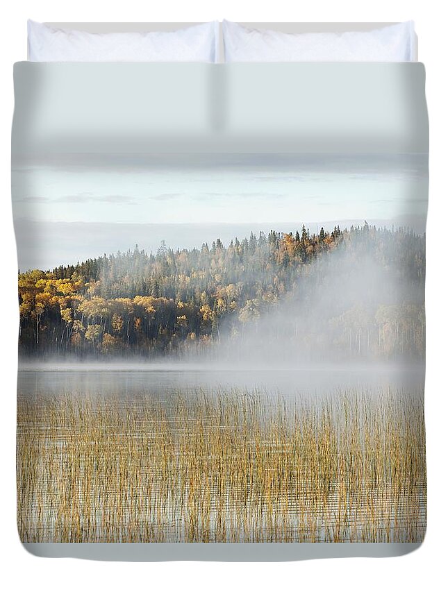 Mist Over A Lake In Autumn Ontario Duvet Cover For Sale By Susan