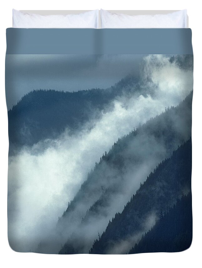 00177072 Duvet Cover featuring the photograph Mist Rising In The Cascade Mountains by Tim Fitzharris