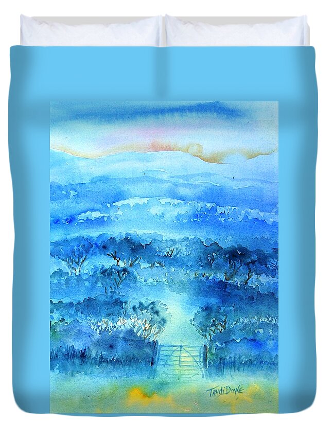 Mist Duvet Cover featuring the painting Misty Morning Ireland by Trudi Doyle