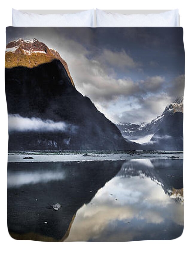 00438696 Duvet Cover featuring the photograph Mitre Peak Reflecting In Milford Sound by Colin Monteath