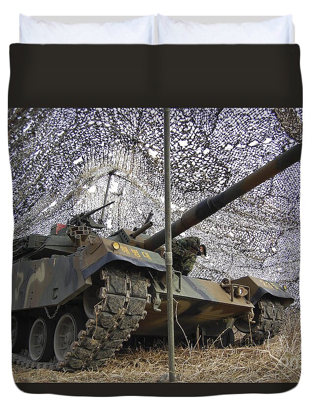 Tracked Vehicles Duvet Cover featuring the photograph Mock Aggressors From Republic Of Korea by Stocktrek Images