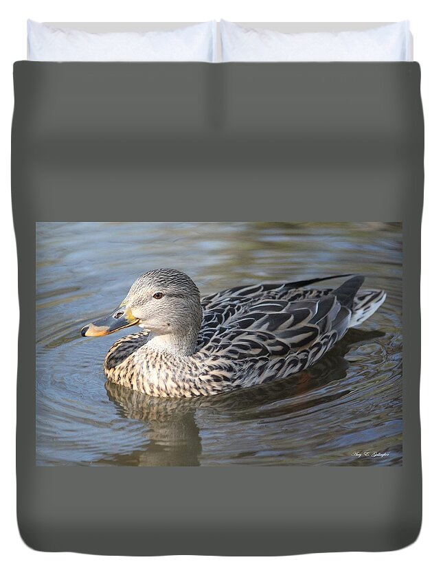 Duck Duvet Cover featuring the photograph Mona Lisa by Amy Gallagher