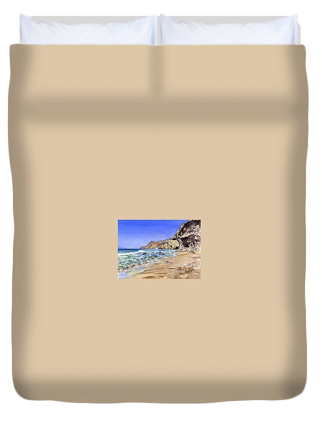 Watercolour Duvet Cover featuring the painting Monsul Beach by Margaret Merry