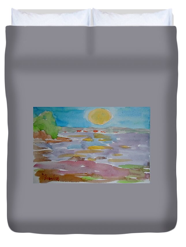 Landscape Duvet Cover featuring the painting Moon Rise on Marlboro Beach by Francine Frank