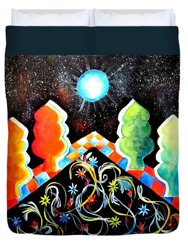 Moon Duvet Cover featuring the mixed media Moonshines by Carol Allen Anfinsen