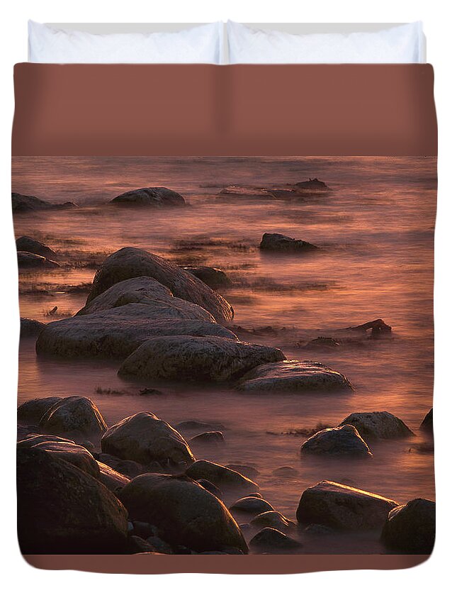 00760114 Duvet Cover featuring the photograph Morning Sun Reflecting In Rocky Water by Christian Ziegler